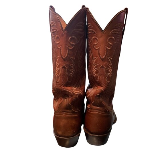 Lucchese Handmade Brown Leather Cowboy Boots Square Toe Mens Sz 10 USA - Picture 3 of 13